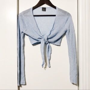 Powder Sky Blue Sparkly Knit Tie Cardigan